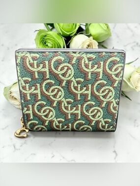 💚COACH💚Snap Wallet With Coach Green Monogram Print/NWOT